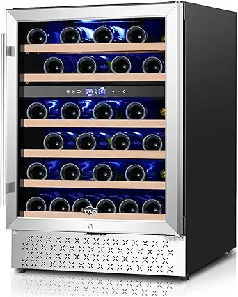 Tylza 24 Inch Dual Zone Wine Cooler Refrigerator, 46 Bottle Built-in or Freestanding