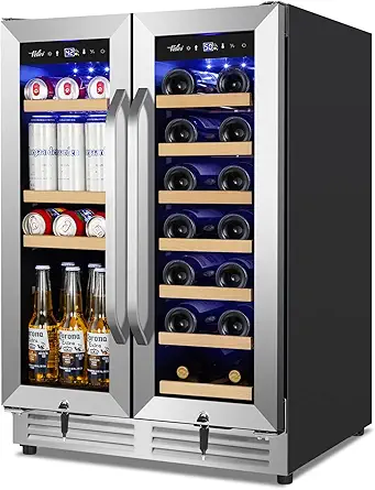 Wine and Beverage Refrigerator Under Counter, 24 Inch Beverage Fridge Dual Zone with Glass Door