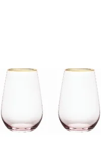 Rose Crystal Stemless Wine Glasses, Set of 2