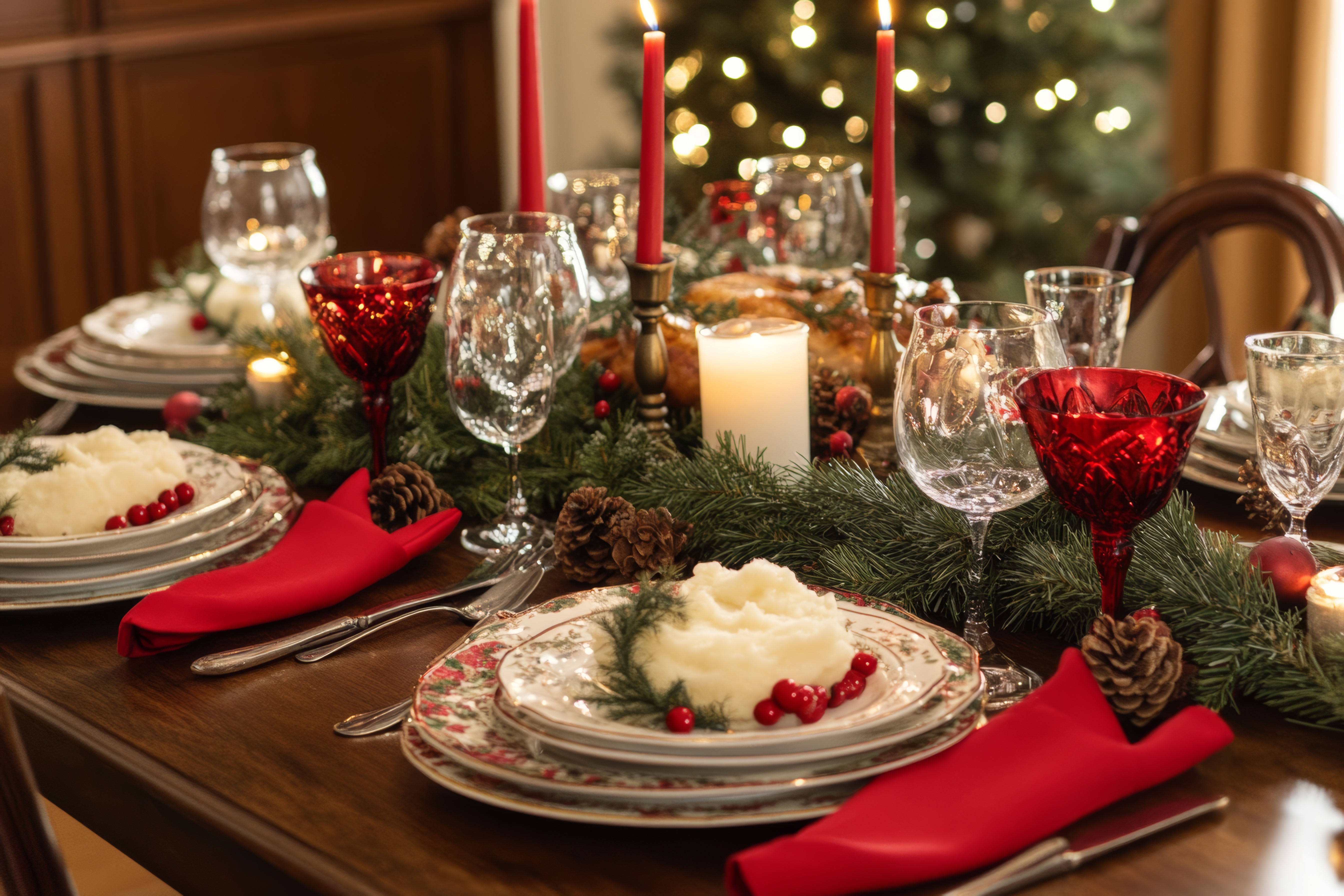 Christmas wine glasses table setting