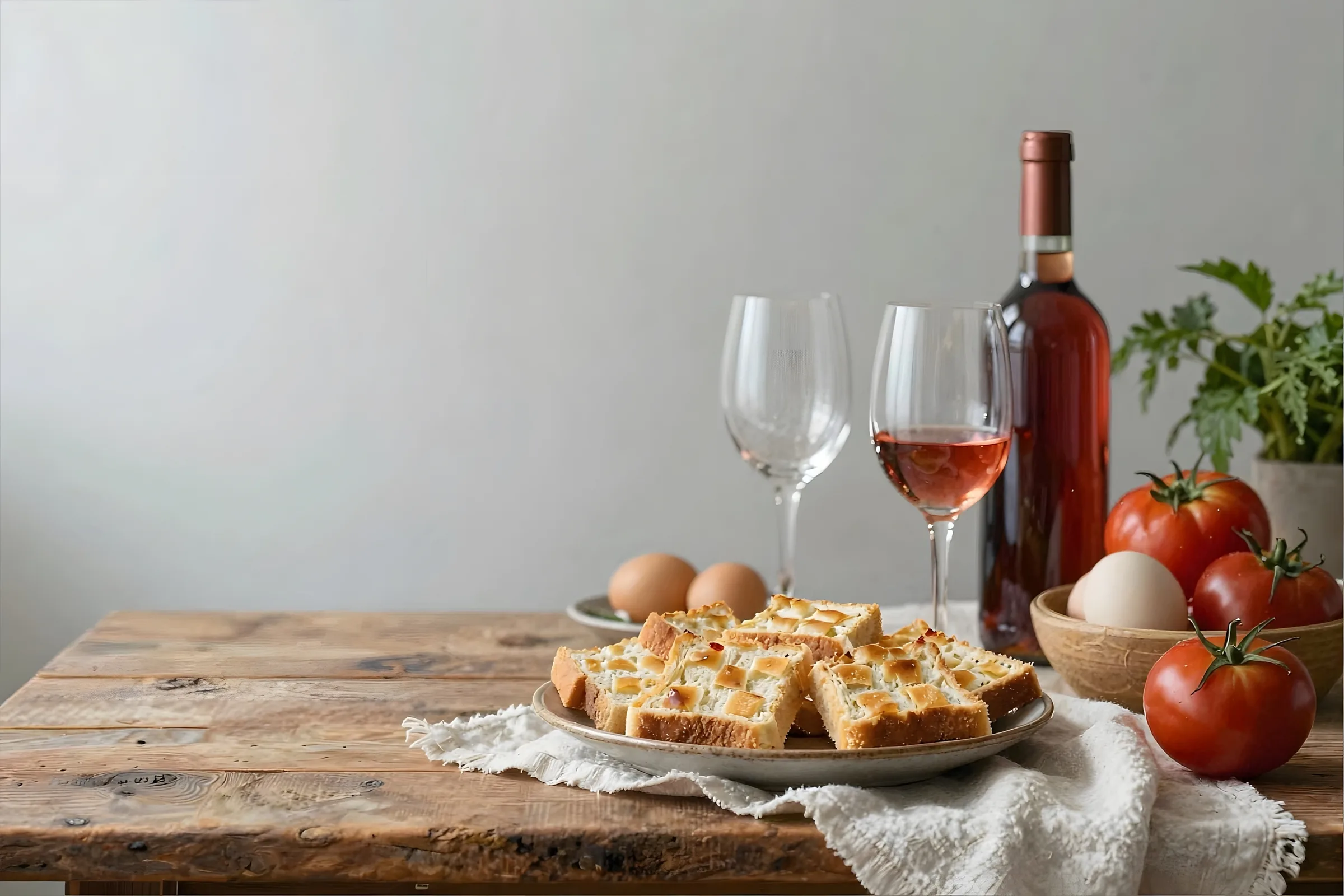 Easter wine on table with spring flowers